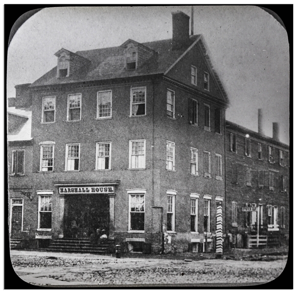Civil War Magic Lantern Slide -- Showing the Infamous Marshall House in Alexandria, Virginia Where Colonel Ellsworth Was Killed